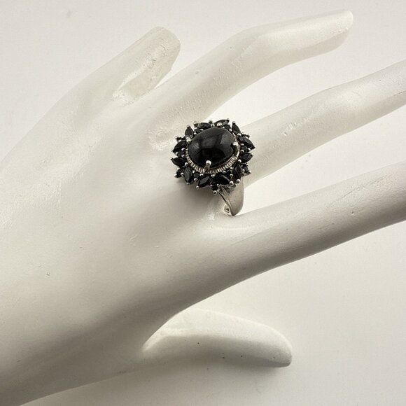 Chuck Clemency Sterling Silver Ring Black Gemstone Cabochon STS 9 QVC Spinel - Picture 2 of 13